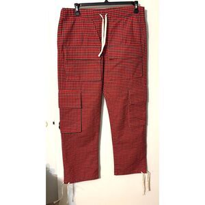 KROST Red Black Geometric Print Cargo Pants Drawstring Unisex Est Size L-XL